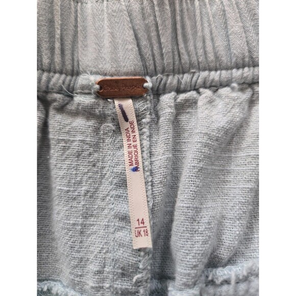 Free People Light Blue Pleated Wide Leg Pants Stretchy Waist Size 14 - Picture 3 of 6